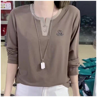 Blusa Casual para Mujer con Cuello V y Detalles de Strass - Image 8