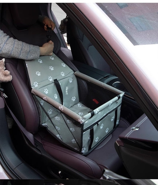 Gray portable pet carrier with mesh windows, a top handle, and side pocket, measuring 49cm H x 48cm W x 50cm L. - Image 8