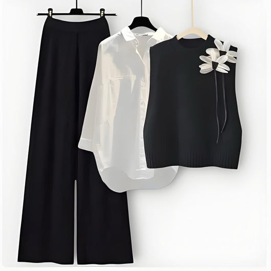 Conjunto de 3 Piezas: Chaleco Tejido con Moño, Camisa y Pantalón Casual - Image 7