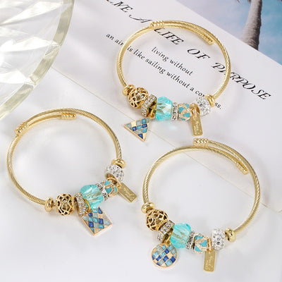 Pulsera de Acero Inoxidable con Dije Floral Mosaico Dorado - Image 29