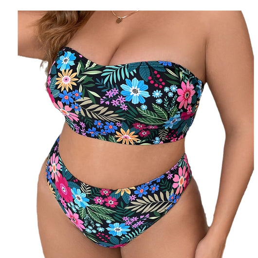 Bikini Enterizo Estampado Talla Grande con Escote Tubo - Image 5