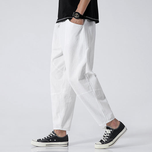 Pantalones Harem Cropped de Algodón y Lino Sueltos - Image 3