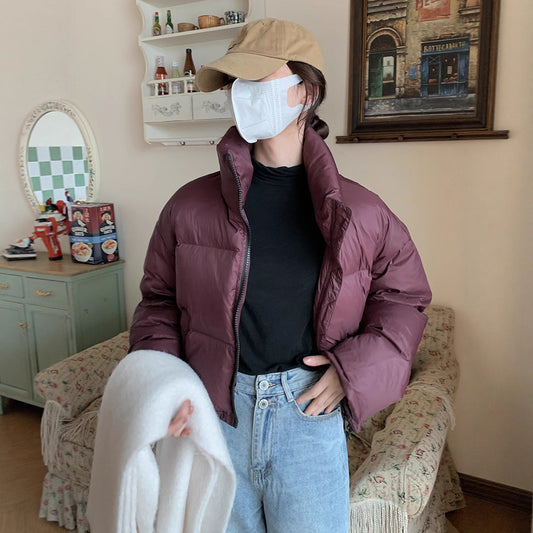 Chaqueta Acolchada Corta con Cuello Alto Estilo Americano para Mujer