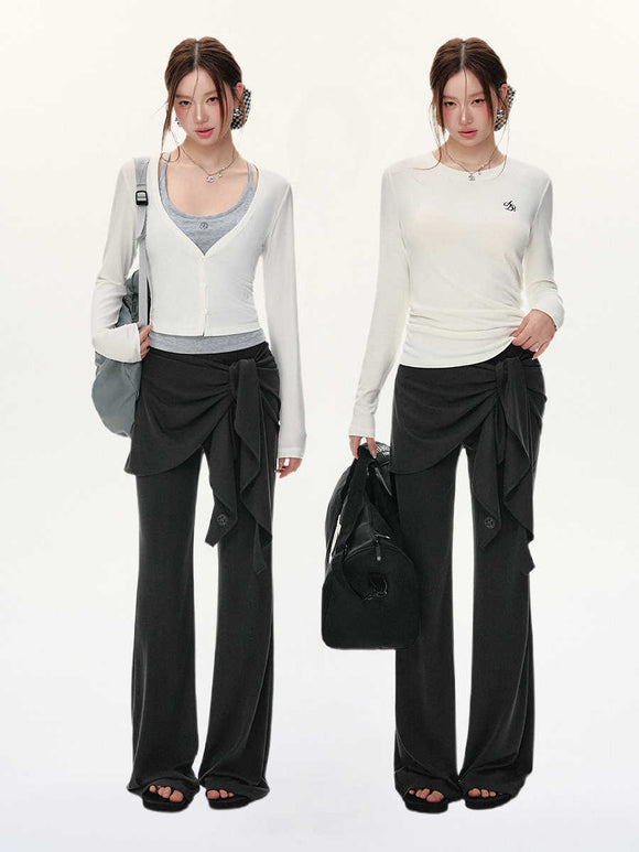 Pantalones Casuales Tejidos con Detalles de Encaje y Cordones