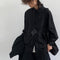 Camisa Negra Retro Asiática Suelta y Minimalista para Otoño