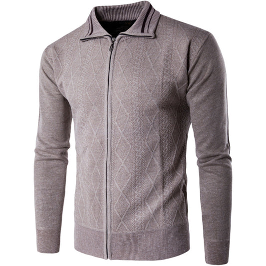 Cardigan Grueso Europeo para Hombre con Cierre de Cremallera y Cuello Solapa - Image 2