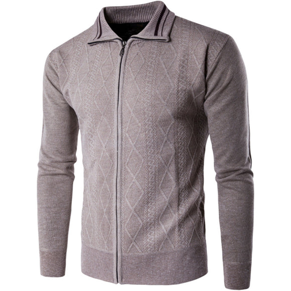 Cardigan Grueso Europeo para Hombre con Cierre de Cremallera y Cuello Solapa