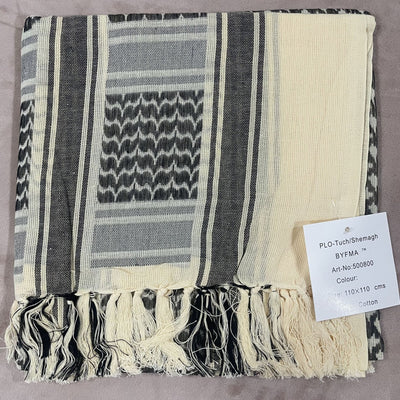 Black and grey patterned shemagh scarf made of 100% cotton, featuring geometric designs and tassels. - Image 21