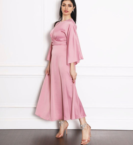 Vestido de Seda Satinada con Mangas Loto Inspiración Oriente Medio - Image 8