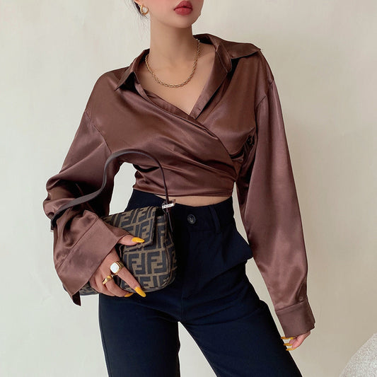 Blusa Bandage de Satén Brillante para Mujer - Ligera y Fresca - Image 2