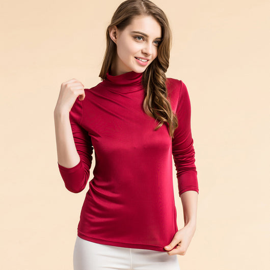 Blusa de Cuello Alto en Seda - Pullover Manga Larga para Mujer - Image 9