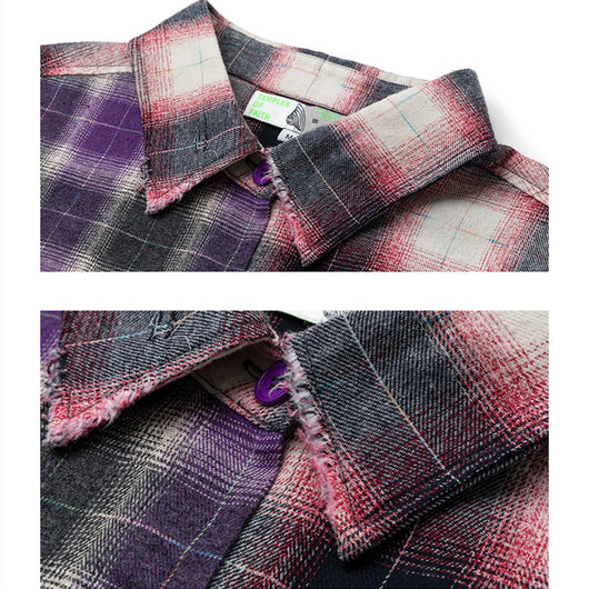 Camisa Cuadriculada Desgarrada con Paneles en Dos Tonos para Mujer - Image 9