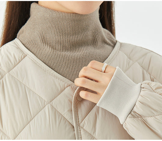 Abrigo Acolchado Rombo para Mujer - Chaqueta Ligera Cálida con Cuello Redondo y Bolsillos - Image 13