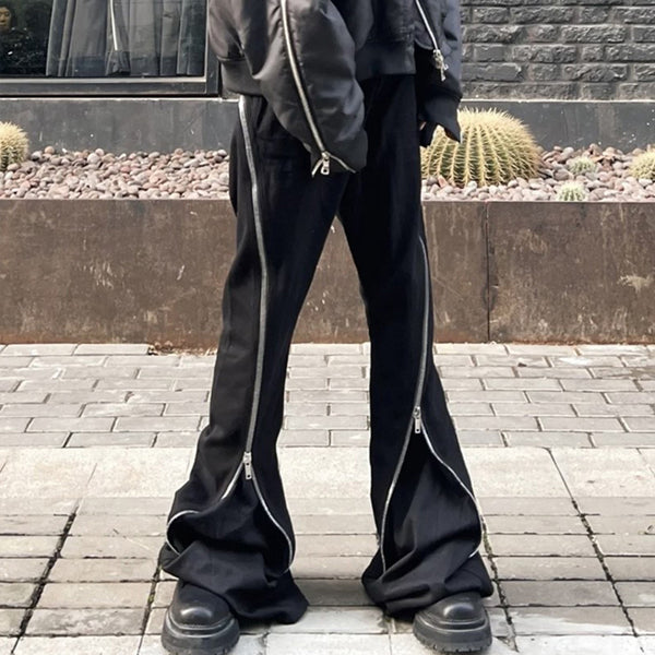 Jeans Negros de Invierno con Cierre Espiral y Bolsillos Grandes