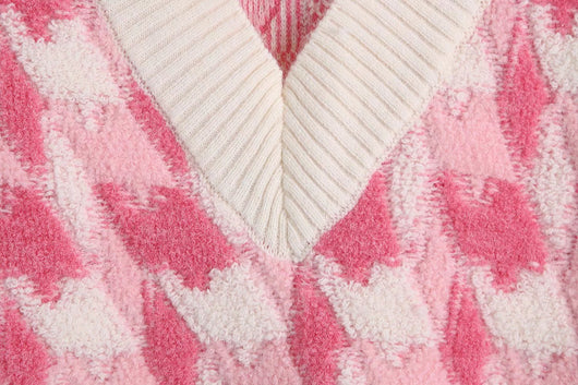Chaleco Tejido Cuadros Escote V sin Mangas Mujer - Image 2