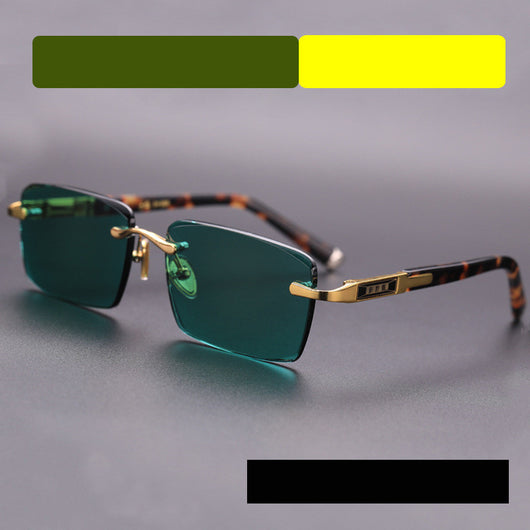 Gafas de Sol Verde Oscuro sin Marco con Detalles Elegantes - Image 3