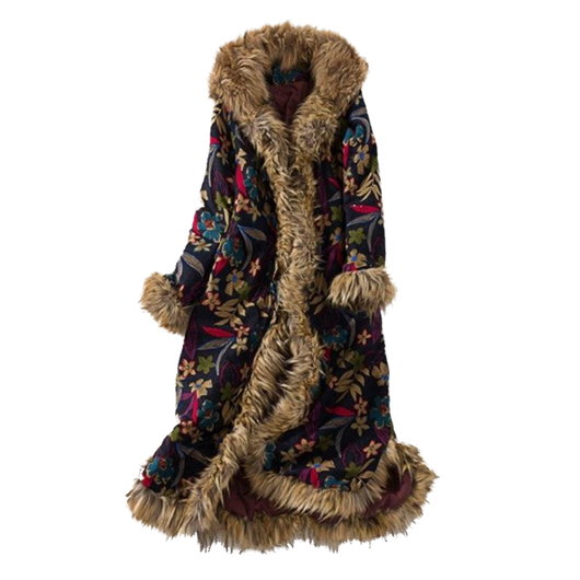 Chaqueta Acolchada Étnica de Lino y Algodón con Cuello de Pelaje y Capucha - Image 6