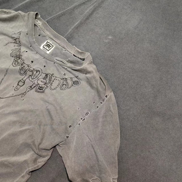 Polera Manga Corta Estilo Vintage Remodelada
