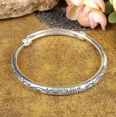 Pulsera de Plata Tibetana Maciza Tallada a Mano - Image 12