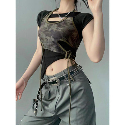 Blusa Retro Hot Girl Estampada Manga Corta con Tirantes - Diseño Verano Chic - Image 6