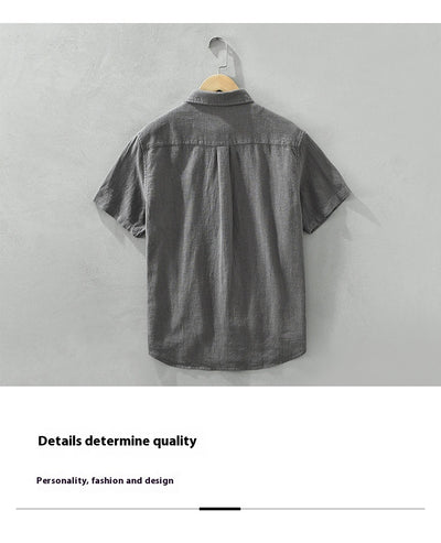 Camisa de Lino y Algodón Transpirable con Solapa de Manga Corta - Image 12