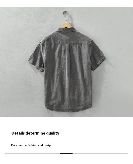 Camisa de Lino y Algodón Transpirable con Solapa de Manga Corta - Image 12