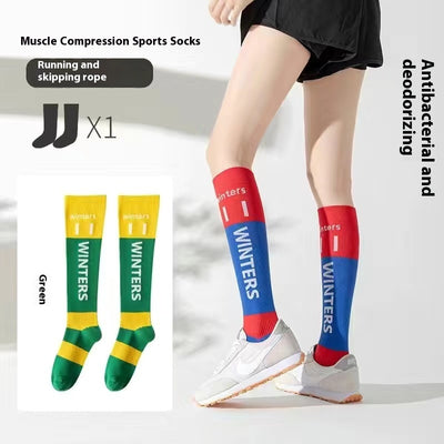 Medias de Compresión Deportiva Infantil con Diseño Patchwork de Contraste - Image 9