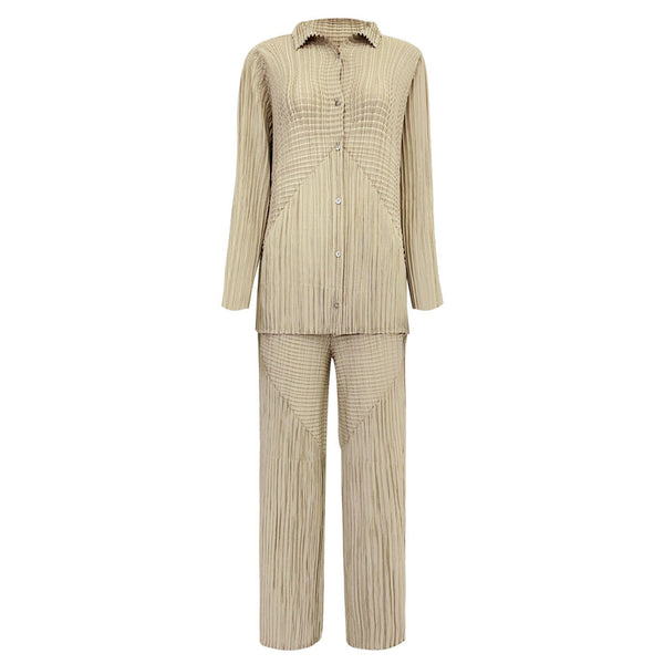 Conjunto de Moda: Blusa Plisada Manga Larga y Pantalón Recto Casual - Image 3