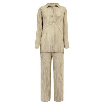 Conjunto de Moda: Blusa Plisada Manga Larga y Pantalón Recto Casual - Image 3
