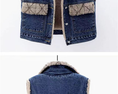 Chaleco Acolchado de Lana de Cordero y Algodón Denim para Mujer - Image 15
