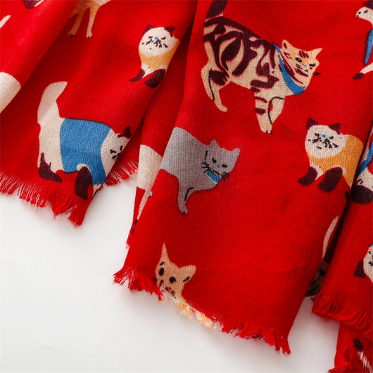 Bufanda Térmica de Algodón y Lino con Diseño de Gatos - Accesorio Fashion - Image 24