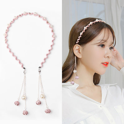Diadema Coreana con Colgante de Borlas y Aretes Falsos - Image 4