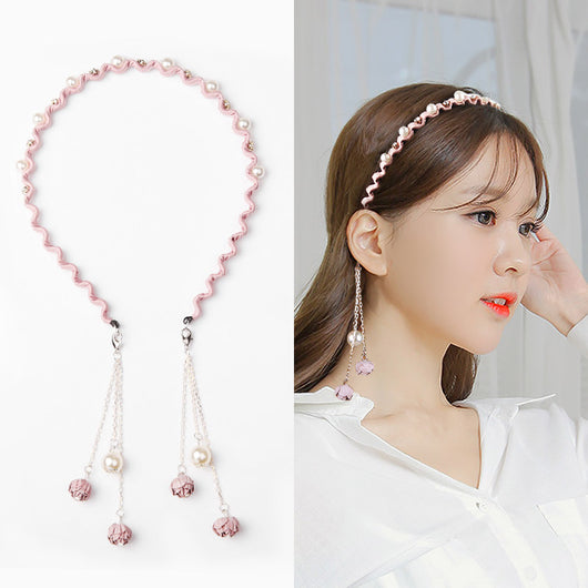 Diadema Coreana con Colgante de Borlas y Aretes Falsos - Image 4