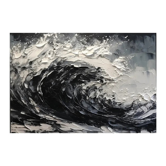 Cuadro Abstracto Moderno en Lienzo - Pintura al Óleo Texturizada Blanco y Negro sin Marco - Image 5