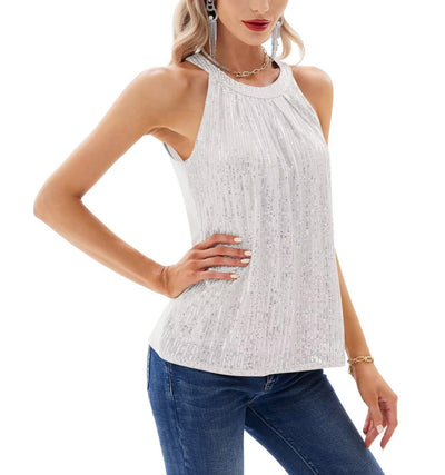 Blusa Escotada Halter con Lentejuelas y Cuello Redondo - Image 15