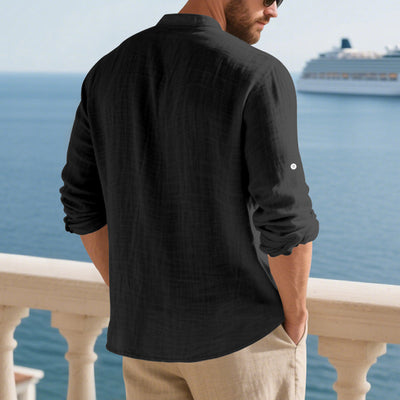 Conjunto de Camisa de Lino con Cuello Mao y Pantalón Holgado para Hombre - Image 13