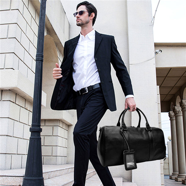 Bolsa de Viaje y Gimnasio en Cuero Genuino Negro para Hombre