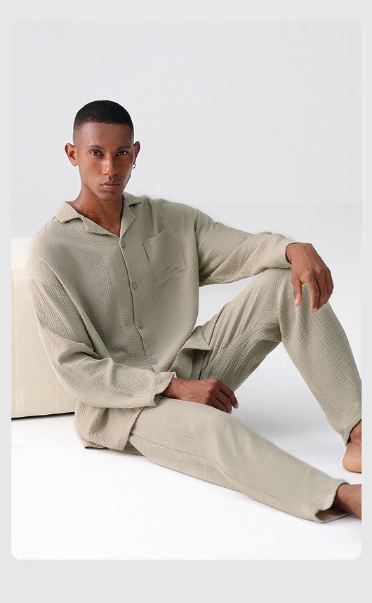 Pijama Hombre Gasa Tejida Primavera Otoño Ligero y Cómodo - Image 19