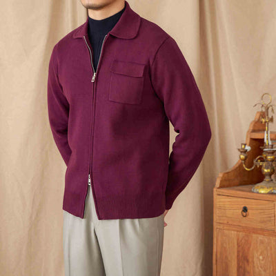 Cardigan Tejido con Cuello Polo y Manga Larga