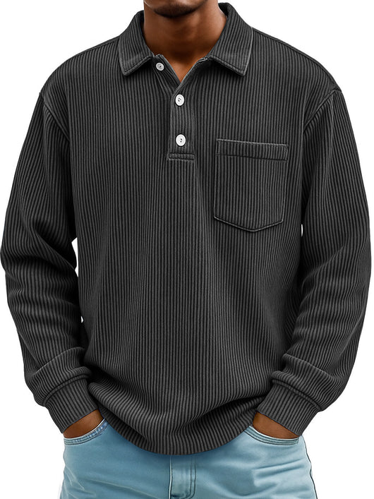 Polo Manga Larga de Pana a Rayas para Hombre - Image 8
