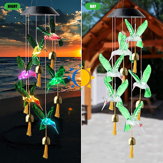 Lámpara Solar Decorativa con Cambio de Color - Carillón de Viento Cristal Colibrí y Mariposa - Image 2