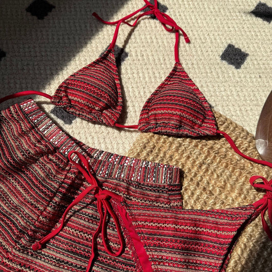 Traje de Baño Tres Piezas con Shorts Tejidos de Contraste - Image 10
