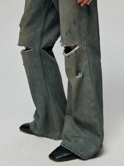 Pantalones Vaqueros Vintage Rotos Sueltos Acampanados - Image 6