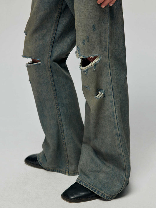 Pantalones Vaqueros Vintage Rotos Sueltos Acampanados - Image 6
