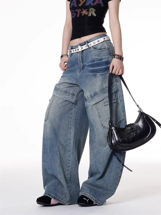 Jeans Deconstructivos Estilo Hot Girl Retro Americano con Múltiples Bolsillos - Image 2