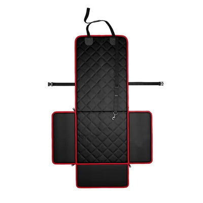 Black quilted pet car seat booster with adjustable straps and a leash attachment, designed for front seat use. - Image 5