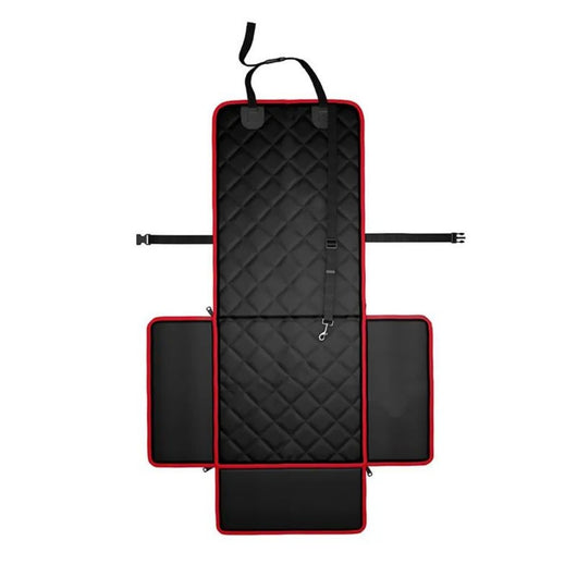Black quilted pet car seat booster with adjustable straps and a leash attachment, designed for front seat use. - Image 5