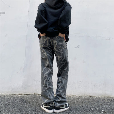 Pantalones Hip Hop Talle Alto Cintura Ancha Pierna Suelta Jeans Estampados - Image 6