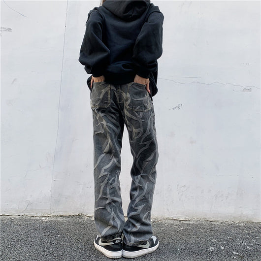 Pantalones Hip Hop Talle Alto Cintura Ancha Pierna Suelta Jeans Estampados - Image 6