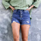 Shorts Jeans Rasgados e Elásticos com Detalhes Desfiados
